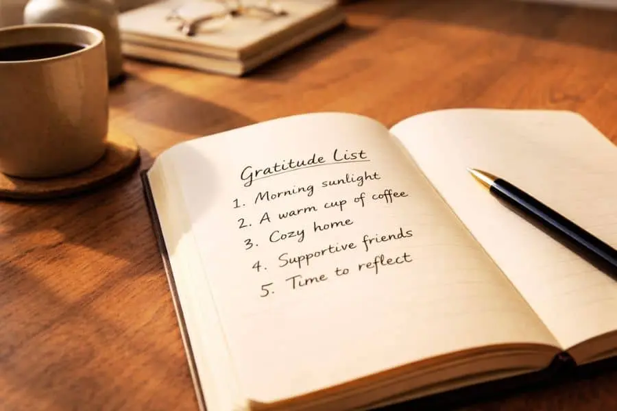 Writing gratitude list to boost mindset and increase positivity