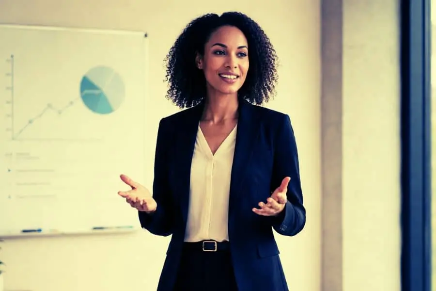 confident body language in workplace presentation 