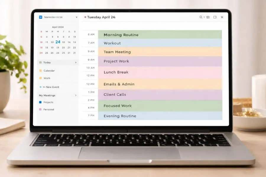 using digital calendar app to create a daily schedule for productivity