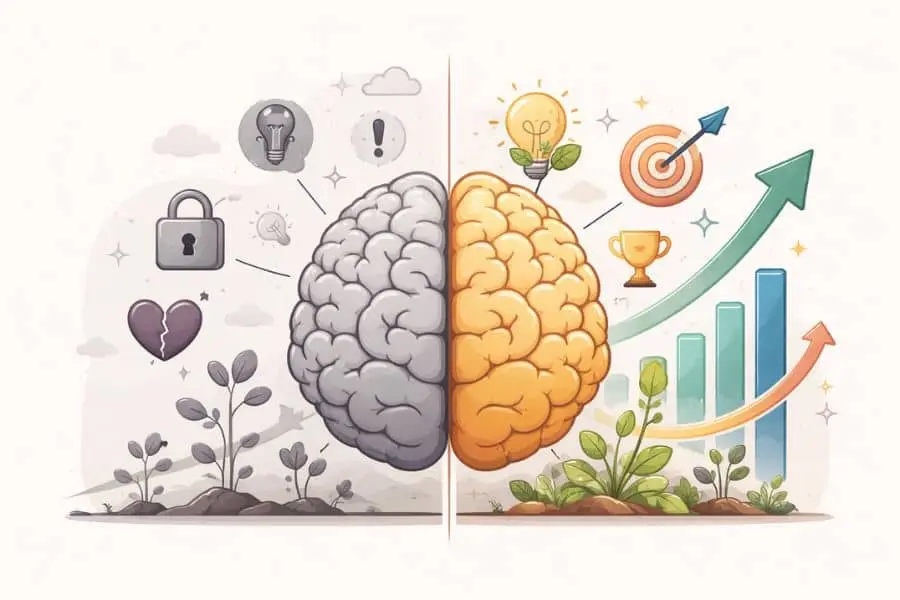 growth mindset vs fixed mindset psychology of success concept 